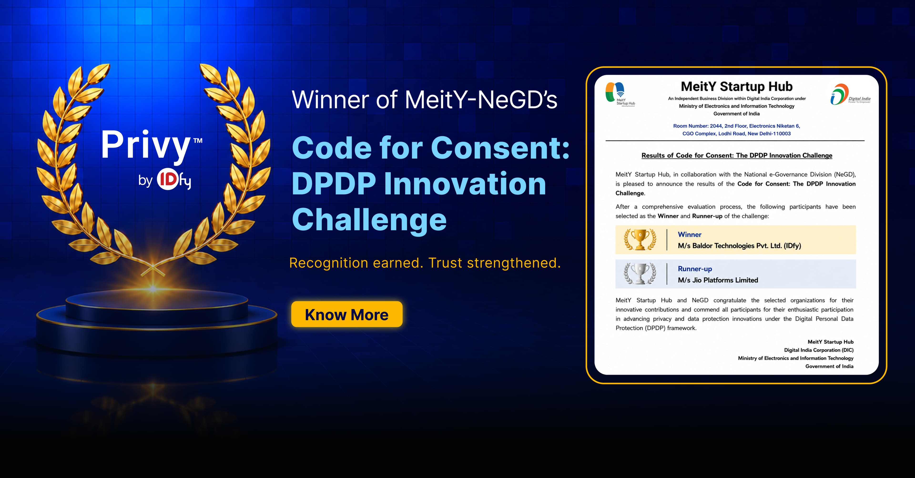 MeitY - NeGD's DPDP Innovation Challenge winner