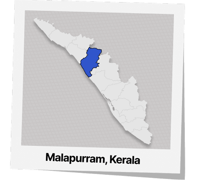 Map of Kerala highlighting Malappuram district as a flagged fraud hotspot