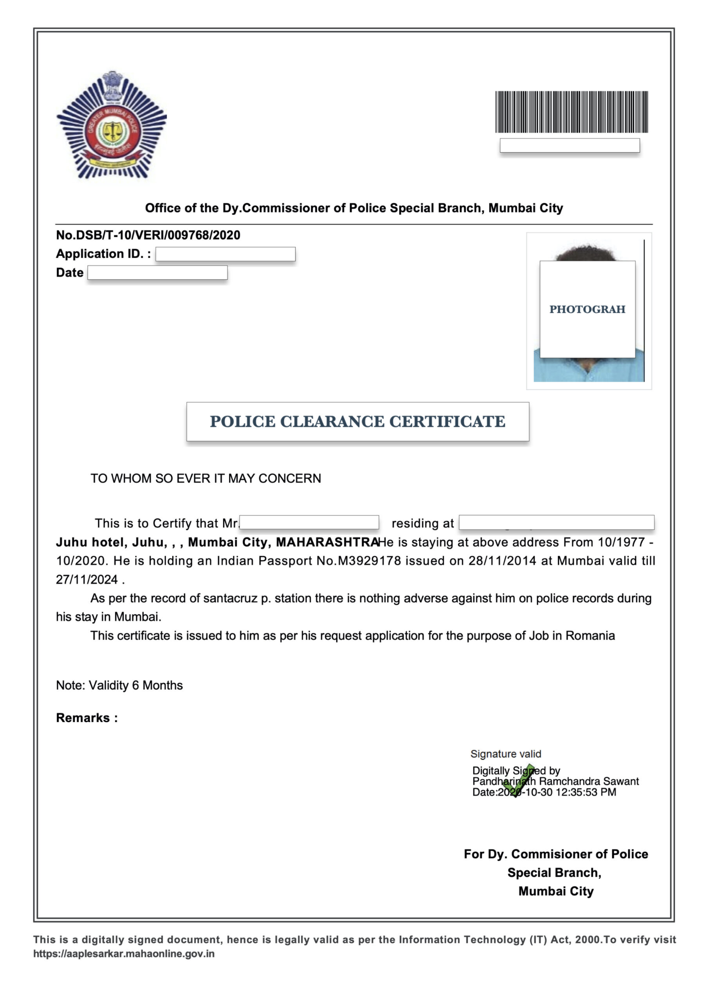 application letter format for police verification